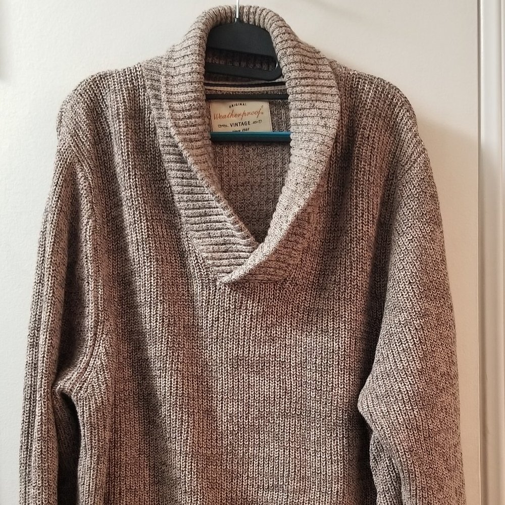 Weatherproof Vintage Men's Cable-Knit Fisherman Shawl Collar Sweater